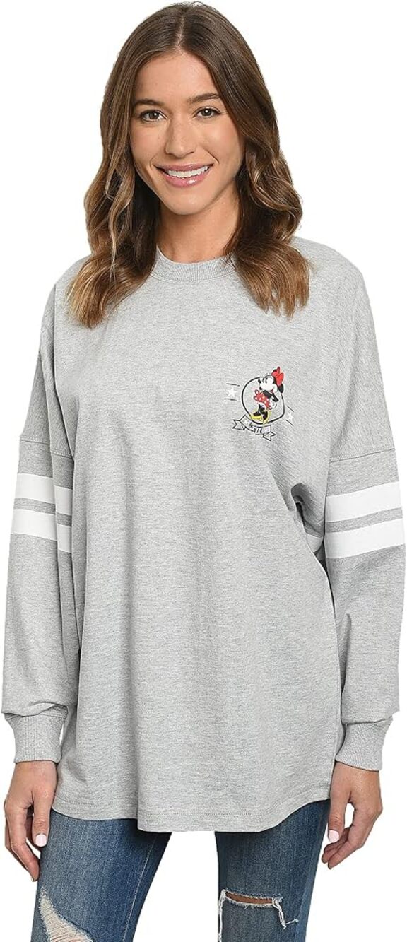 Disney Minnie Mouse Puff Letter Long Sleeve Gray XL Long Sleeve Top Oversized